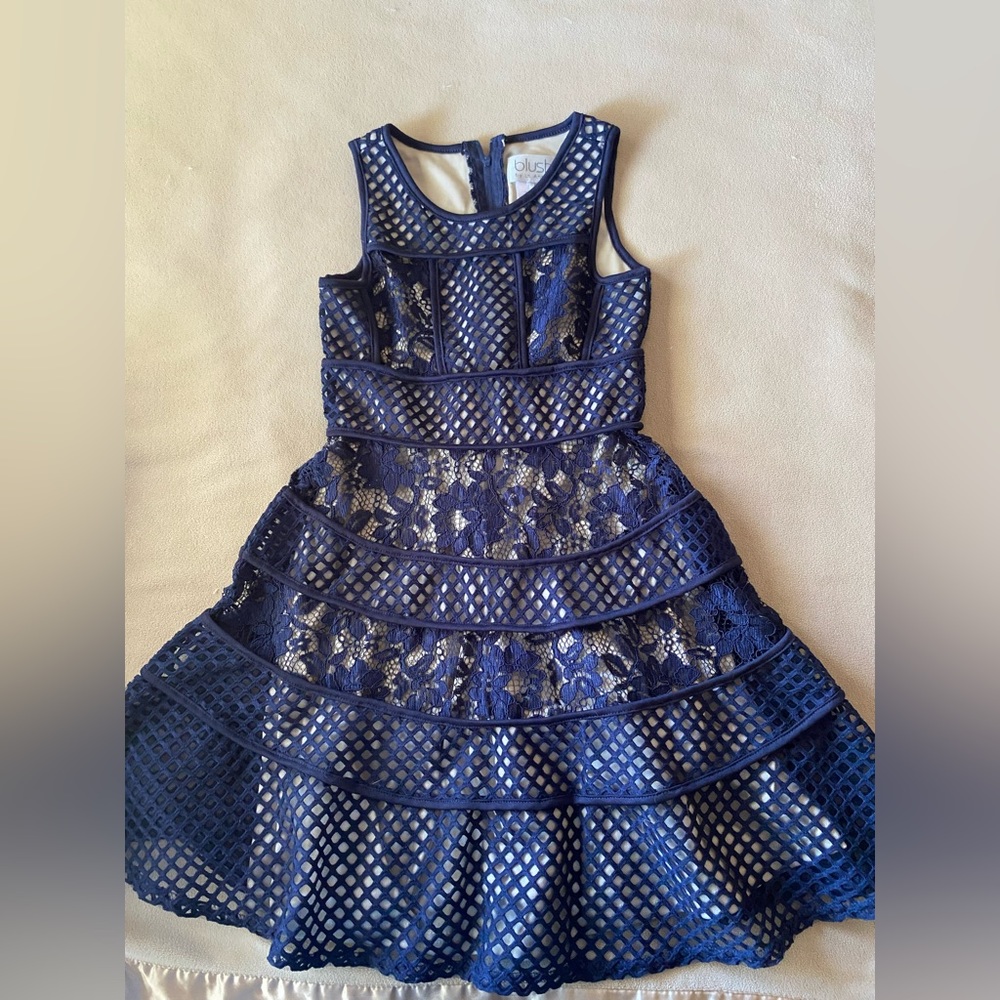 Blush girls navy dress